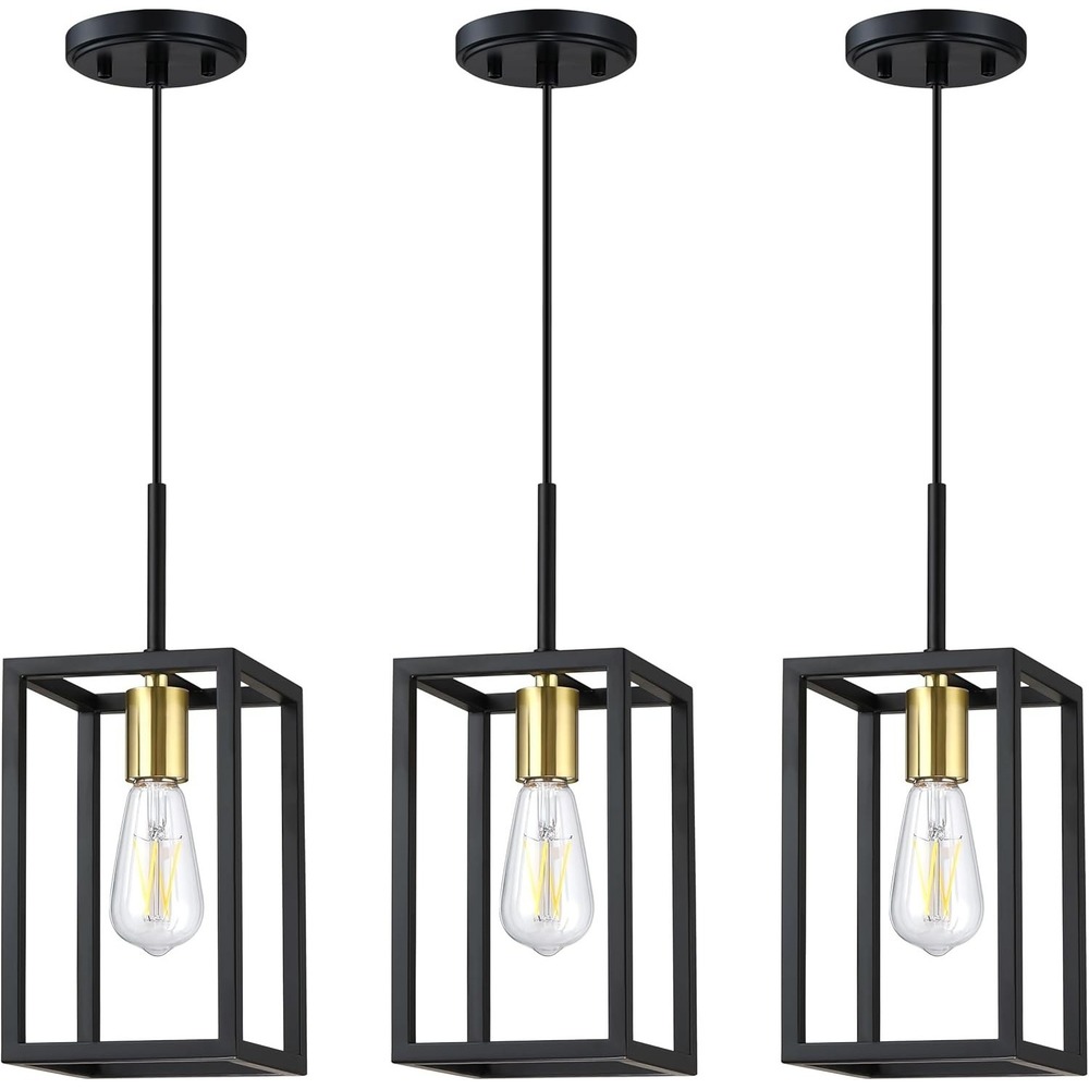 3 Pack 1 Light Hanging Rustic Farmhouse 5.7" Metal Lantern Cage Pendant Ceili...